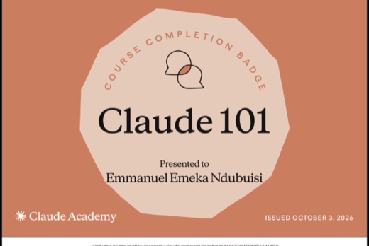 Claude 101 course completion badge from Claude Academy